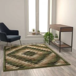 Flash Furniture Green 5' x 7' Diamond Patterned Area Rug