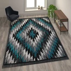 Flash Furniture Turquoise 5' x 7' Diamond Patterned Area Rug