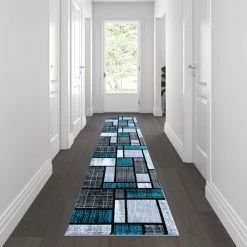 Flash Furniture Turquoise 2' x 11' Color Blocked Indoor Area Rug