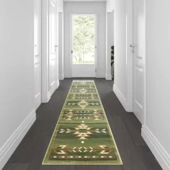 Flash Furniture Green 2 x 11 Southwestern Style Patterned Area Rug