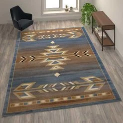 Flash Furniture Blue 8 x 10 Southwestern Style Patterned Area Rug