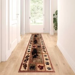 Flash Furniture 2' x 7' Brown Mother Bear & Cubs Olefin Area Rug