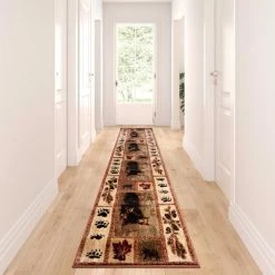 Flash Furniture 2' x 11' Brown Mother Bear & Cubs Olefin Area Rug