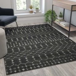 Flash Furniture Geometric Bohemian Low Pile Rug - 5' x 7' - Dark Gray/Ivory Polyester
