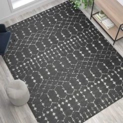 Flash Furniture Geometric Bohemian Low Pile Rug - 8' x 10' - Dark Gray/Ivory Polyester -Rugs&Mats Official Shop Belnick20LLC RCxxCR19xx1330xx810xxGRxxGGxxLS2xxb8b4b0