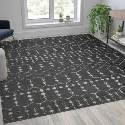 Flash Furniture Geometric Bohemian Low Pile Rug - 8' x 10' - Dark Gray/Ivory Polyester