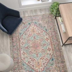 Flash Furniture Distressed Vintage Medallion Area Rug - 5' x 7' - Blue Multi Polyester -Rugs&Mats Official Shop Belnick20LLC RCxxEGxx202101xx01xx57xxBLxxGGxxLS2xx64635c