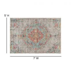 Flash Furniture Distressed Medallion Area Rug - 5' x 7' - Gray Multi Polyester -Rugs&Mats Official Shop Belnick20LLC RCxxEGxx202101xx02xx57xxGRxxGGxxDIMSxx41ce46