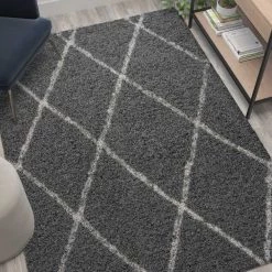 Flash Furniture Shag Style Diamond Trellis Area Rug - 5' x 7' - Charcoal/Ivory Polyester (PET) -Rugs&Mats Official Shop Belnick20LLC RCxxKJxx181070xx01xx57xxGRxxIVxxGGxxLS2xxfb9767