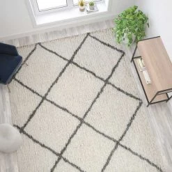 Flash Furniture 8'x10' Ivory/Black Diamond Trellis Shag Area Rug -Rugs&Mats Official Shop Belnick20LLC RCxxKJxx181070xx01xx810xxIVxxGRxxGGxxLS2xxad1ef0
