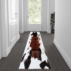 Flash Furniture Black 3x9 Faux Cowhide Print Indoor Area Rug