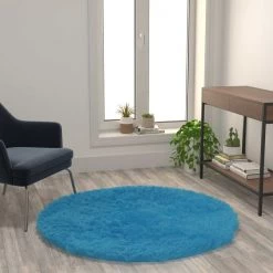 Flash Furniture Turquoise 4x4 Round Fluffy Faux Fur Area Rug