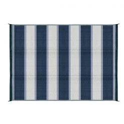 Camco OUTDOOR MAT, 6FT X 9FT, BLUE STRIPE, W/UV