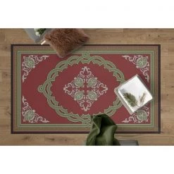 Deerlux Transitional Living Room Area Rug with Nonslip Backing, Red Medallion Pattern, 3 x 5 ft