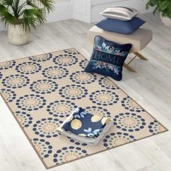 Deerlux Area Rug with Nonslip Backing, Multicolor Circle Spring Burst Pattern, 4 x 6 ft Small