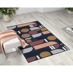 Deerlux Modern Living Room Area Rug with Nonslip Backing, Abstract Geo Pattern, 5 x 7 Ft Medium -Rugs&Mats Official Shop Quickway20Imports20Inc 675627xxfce69a