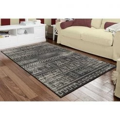 Deerlux Boho Living Room Area Rug with Nonslip Backing, Black Tribal Pattern, 3 x 5 Ft Extra Small -Rugs&Mats Official Shop Quickway20Imports20Inc 675682xxf66007