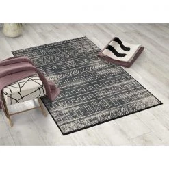 Deerlux Boho Living Room Area Rug with Nonslip Backing, Black Tribal Pattern, 5 x 7 Ft Medium -Rugs&Mats Official Shop Quickway20Imports20Inc 675689xx2bd036
