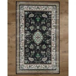 Deerlux Traditional Persian Style Living Room Area Rug w/Nonslip Backing, Classic Cream, 4 x 6 Ft