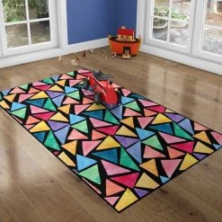 Deerlux Colorful Kids Room Area Rug with Nonslip Backing, Multi Triangle Pattern, 5 x 7 Ft Medium -Rugs&Mats Official Shop Quickway20Imports20Inc 676457xxd54ead