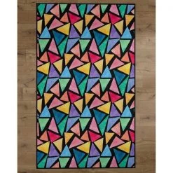 Deerlux Colorful Kids Room Area Rug with Nonslip Backing, Multi Triangle Pattern, 4 x 6 Ft Small