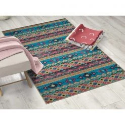Deerlux Boho Living Room Area Rug with Nonslip Backing, Turquoise Aztec Pattern, 3 x 5 ft Extra Small -Rugs&Mats Official Shop Quickway20Imports20Inc 676498xxf8446c