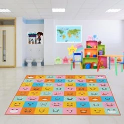 Deerlux 6 ft. Social Distancing Colorful Kids Classroom Seating Area Rug, Emoji Mask Design, 8 x 8 ft Large -Rugs&Mats Official Shop Quickway20Imports20Inc 698652xxd1f9d1