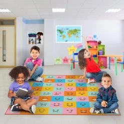 Deerlux 6 ft. Social Distancing Colorful Kids Classroom Seating Area Rug, Emoji Mask Design, 8 x 8 ft Large -Rugs&Mats Official Shop Quickway20Imports20Inc 698653xx2b796a