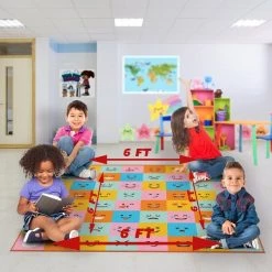 Deerlux 6 ft. Social Distancing Colorful Kids Classroom Seating Area Rug, Emoji Mask Design, 8 x 8 ft Large -Rugs&Mats Official Shop Quickway20Imports20Inc 698654xx4eda4b