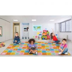 Deerlux 6 ft. Social Distancing Colorful Kids Classroom Seating Area Rug, Emoji Mask Design, 8 x 15 ft XL