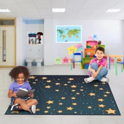Deerlux 6 ft. Social Distancing Colorful Kids Classroom Seating Area Rug, Starry Sky Design, 8 x 8 ft Large