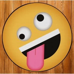 Deerlux Emoji Style Round Funny Smiley Face Kids Area Rug, Crazy Emoji Design, 36 x 36