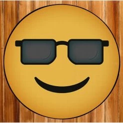 Deerlux Emoji Style Round Funny Smiley Face Kids Area Rug, Sunglasses Emoji Rug, 36 x 36
