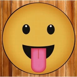 Deerlux Emoji Style Round Funny Smiley Face Kids Area Rug, Tongue Out Emoji Rug, 36 x 36