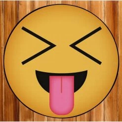 Deerlux Emoji Style Round Funny Smiley Face Kids Area Rug, Tongue Out with Closed Eyes Emoji Rug, 36 x 36