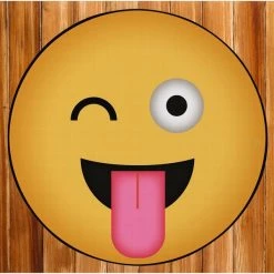 Deerlux Emoji Style Round Funny Smiley Face Kids Area Rug, Winky Tongue Out Emoji Rug, 36 x 36