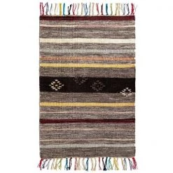 Deerlux Handwoven Boho Multi Striped Wool Flatweave Kilim Area Rug, 2' x 3'