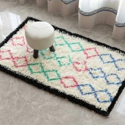 Deerlux Handwoven Multicolored Geometric Trellis Plush Wool Shag Area Rug, 3' x 5' -Rugs&Mats Official Shop Quickway20Imports20Inc 708617xxc897fe