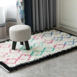 Deerlux Handwoven Multicolored Geometric Trellis Plush Wool Shag Area Rug, 3' x 5' -Rugs&Mats Official Shop Quickway20Imports20Inc 708620xx6b982f