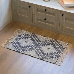Deerlux Handwoven Blue Geometric Cotton/Wool Flatweave Kilim Area Rug, 2' x 3' -Rugs&Mats Official Shop Quickway20Imports20Inc 708629xx16611c