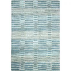 Bashian S185-BL-5X8-ST264 Chelsea Collection Striped Contemporary 100 Percent Wool Hand Tufted Area Rug; Blue - 5 ft. x 7 ft. 6 in.