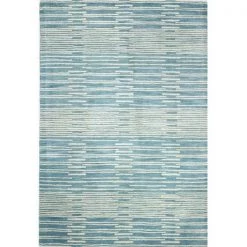 Bashian S185-BL-8X10-ST264 Chelsea Collection Striped Contemporary 100 Percent Wool Hand Tufted Area Rug; Blue - 7 ft. 6 in. x 9 ft. 6 in.