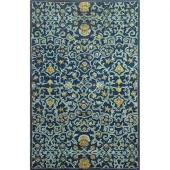 Bashian R128-NV-8X10-HG131 Wilshire Collection Floral Transitional 100 Percent Wool Hand Tufted Area Rug; Navy - 7 ft. 9 in. x 9 ft. 9 in.