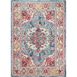 Bashian D113-TE-76X96-MH107 Dakota Collection Geometric Transitional Polypropylene Power Loom Area Rug; Teal - 7 ft. 6 in. x 9 ft. 6 in.
