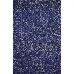Bashian R120-NV-76X96-CL133 Venezia Collection Floral Transitional 100 Percent Wool Hand Tufted Area Rug; Navy - 7 ft. 6 in. x 9 ft. 6 in.