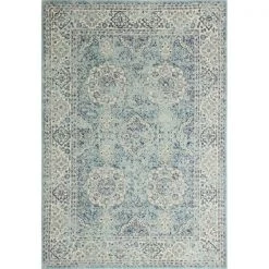 Bashian E110-AQ-76X96-5363 Everek Collection Floral; Oriental Transitional Polypropylene Machine Made Area Rug; Aqua - 7 ft. 6 in. x 9 ft. 6 in.