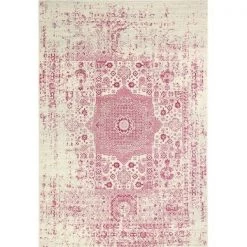 Bashian E110-IVFUC-5X7.6-5438A Everek Collection Abstract Transitional Polypropylene Machine Made Area Rug; Ivory & Fuchsia - 5 ft. x 7 ft. 6 in.