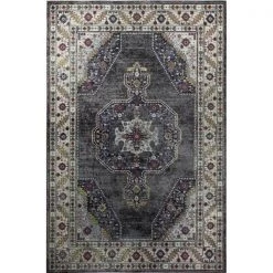 Bashian C186-GY-2.6X8-R101 Bashian Charleston Collection Floral Transitional Polypropylene Machine Made Area Rug; Grey - 2 ft. 6 in. x 8 ft.
