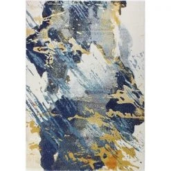 Bashian E110-IVBL-2.6X8-5341A Bashian Everek Collection Abstract Contemporary Polypropylene Machine Made Area Rug; Ivory & Blue - 2 ft. 6 in. x 8 ft.
