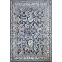 Bashian C186-NV-76X96-RO38A Bashian Charleston Collection Floral Transitional Polypropylene Machine Made Area Rug; Navy - 7 ft. 6 in. x 9 ft. 6 in.